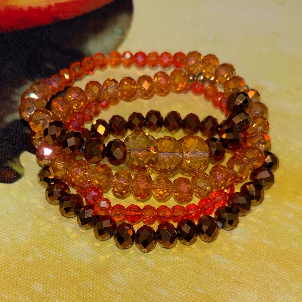 Handcrafted Amber Crystal Bead Wrap Bracelet - Orange… Handmade By Nakia (Me)